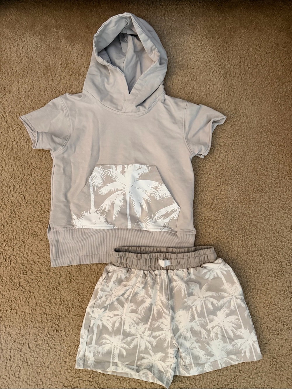 Little Bipsy Light Gray Palm Print Hooded Pajama Set
